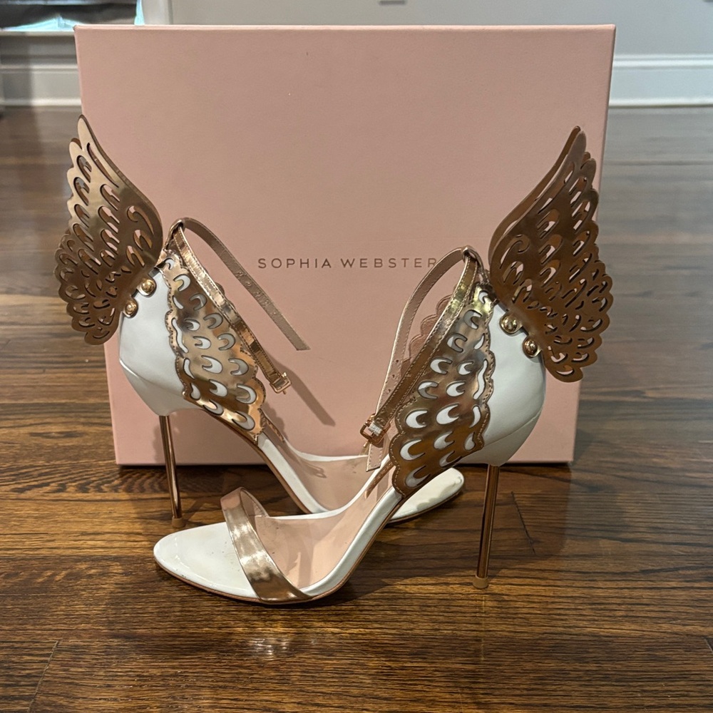 Sophia Webster White and Bronze Winged Heels